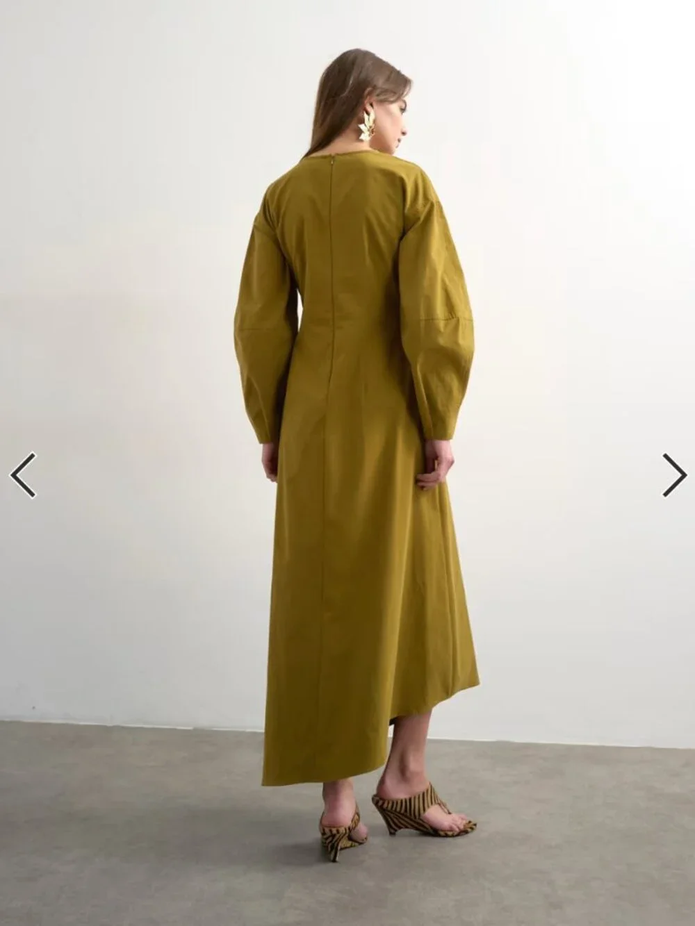 Topshop knot detail midi dress with asymmetric hem in khaki green - Picture 4 of 5